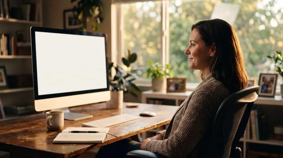 A business owner looks at her Aurora dashboard, where revenue climbs above costs, and smiles.